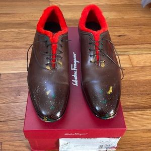 Brown Ferragamo “Andy Warhol” orange Lamb Shearling lined shoe